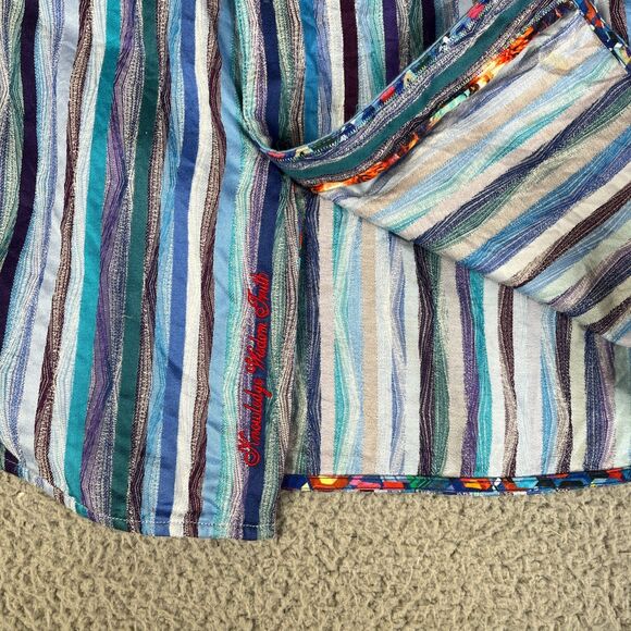 Robert Graham Shirt Mens Large Blue Stripe Button Flip Cuff Classic Fit Cotton - Picture 5 of 11